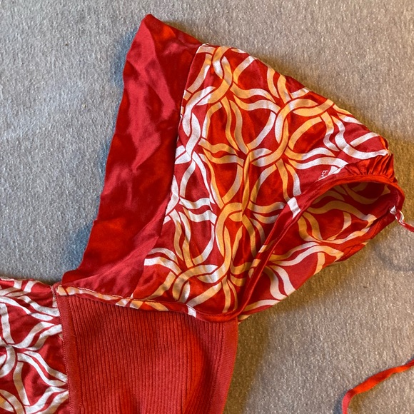 Y2K red silk slip dress with ribbed cotton bodice. - Picture 4 of 6